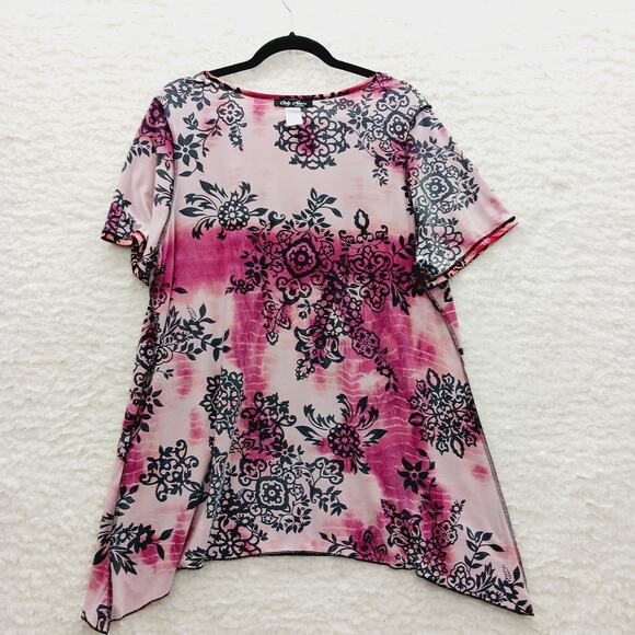 Blouse Size 1XL Boho Pink Black Floral Sharkbite Romantic Fairy Goth Witchy Y2K - Picture 11 of 12